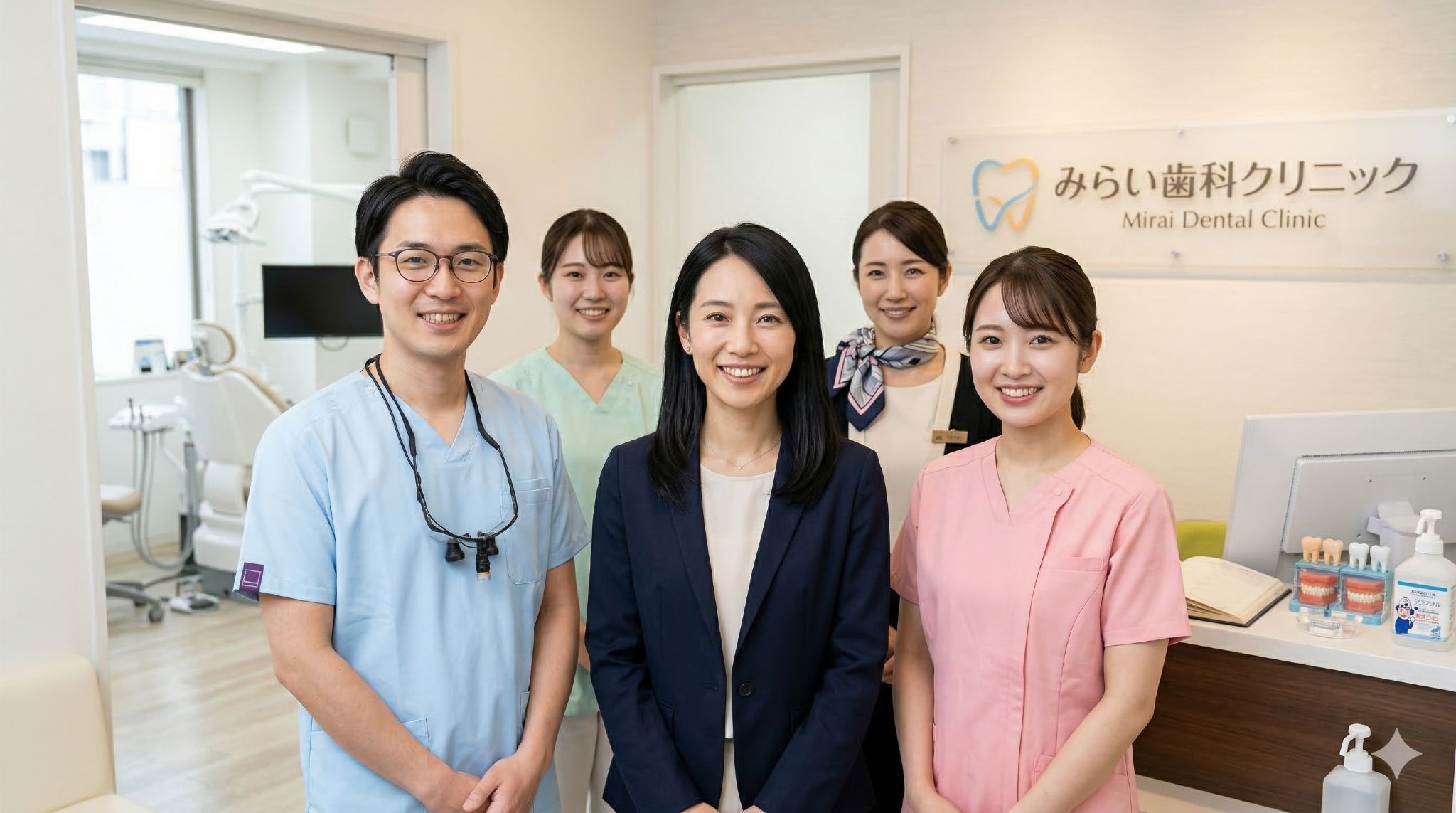 山口さやかが元勤務先の歯科医院を取材訪問した際の記念撮影